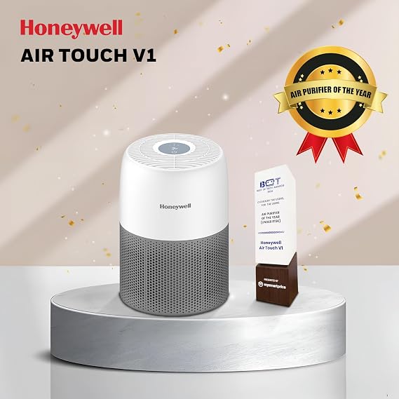 Honeywell Air Purifier for Home & Office, 3-in-1, Pre, H13 HEPA, Activated Carbon, Removes 99.99% Pollutants, Allergens, Pet Dander, Smoke, Dust & Pollens - Air touch V1